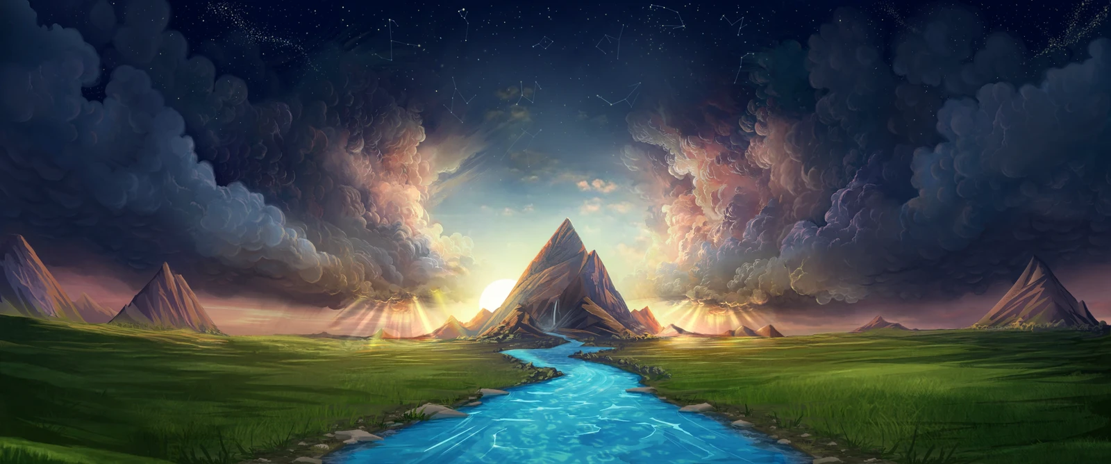 Level one is Fortuna’s machine. I wanted to depict an Elysium field/ Mt Olympus scene, given the characters Greek and Roman mythological influence.
