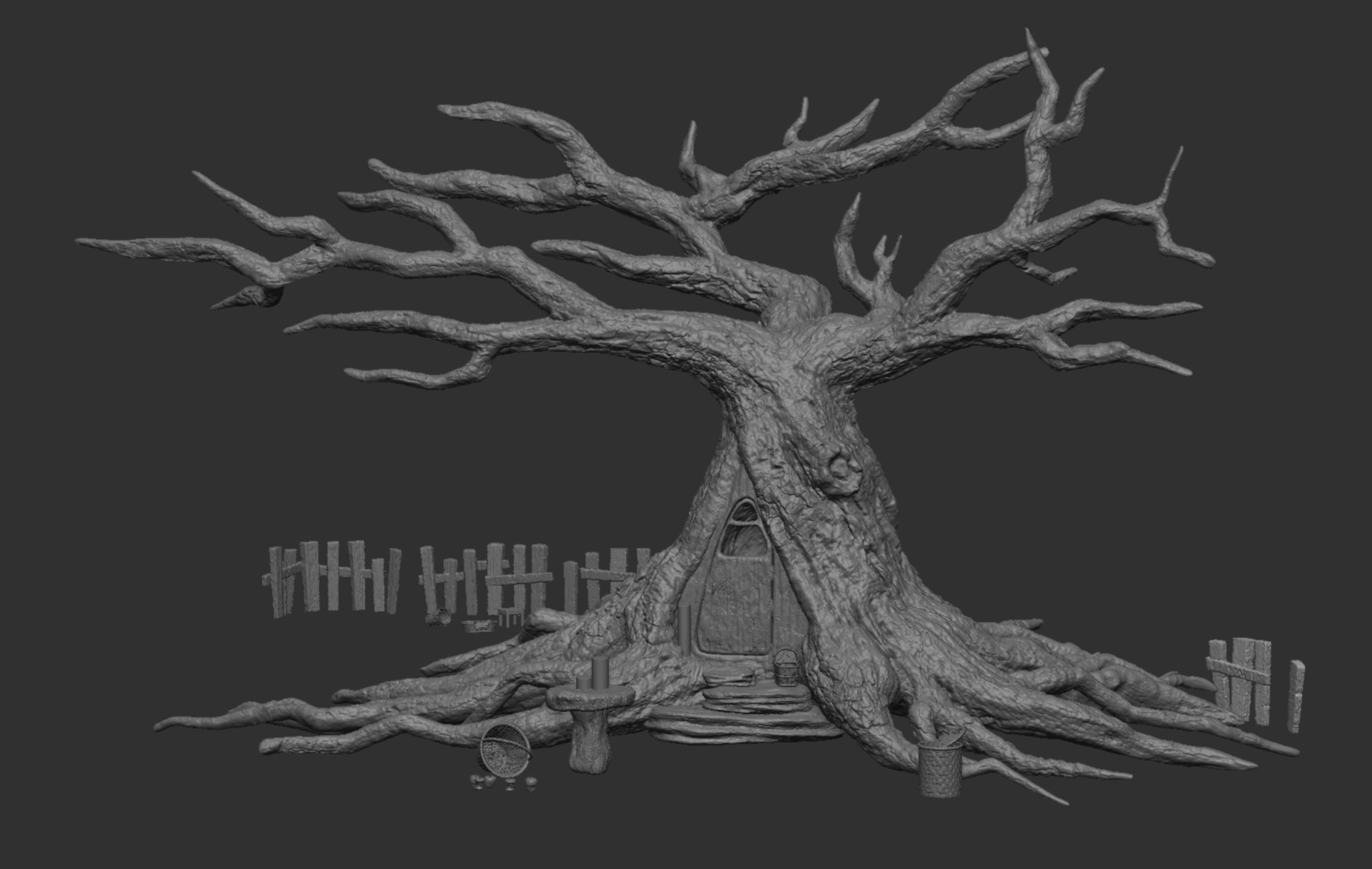 Main tree sculpted in ZBrush