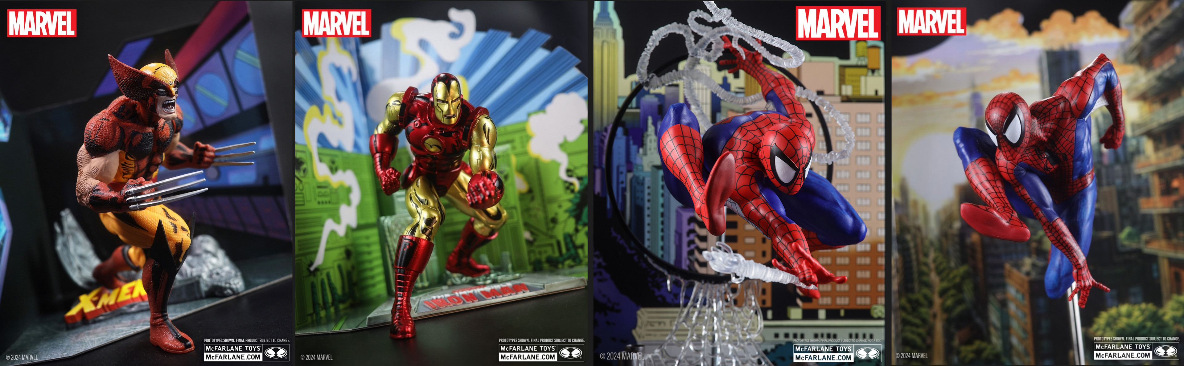Marvel Wolverine, Iron Man and Spider-Man -  I helped engineering and splitting the statues for production
