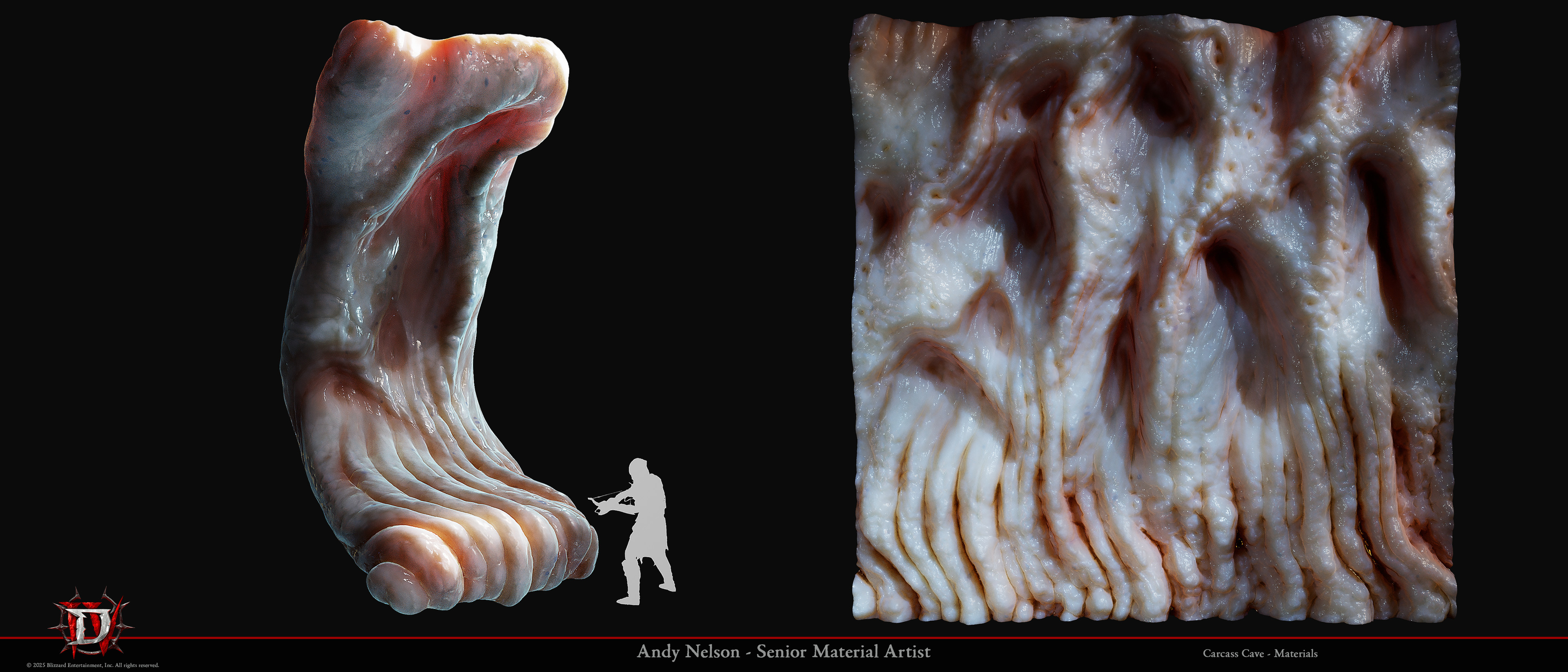 Original Wall Assets were created from a Height Map in Substance Designer displaced on a curved mesh. Mina Kim did the final pass to make them production ready.  