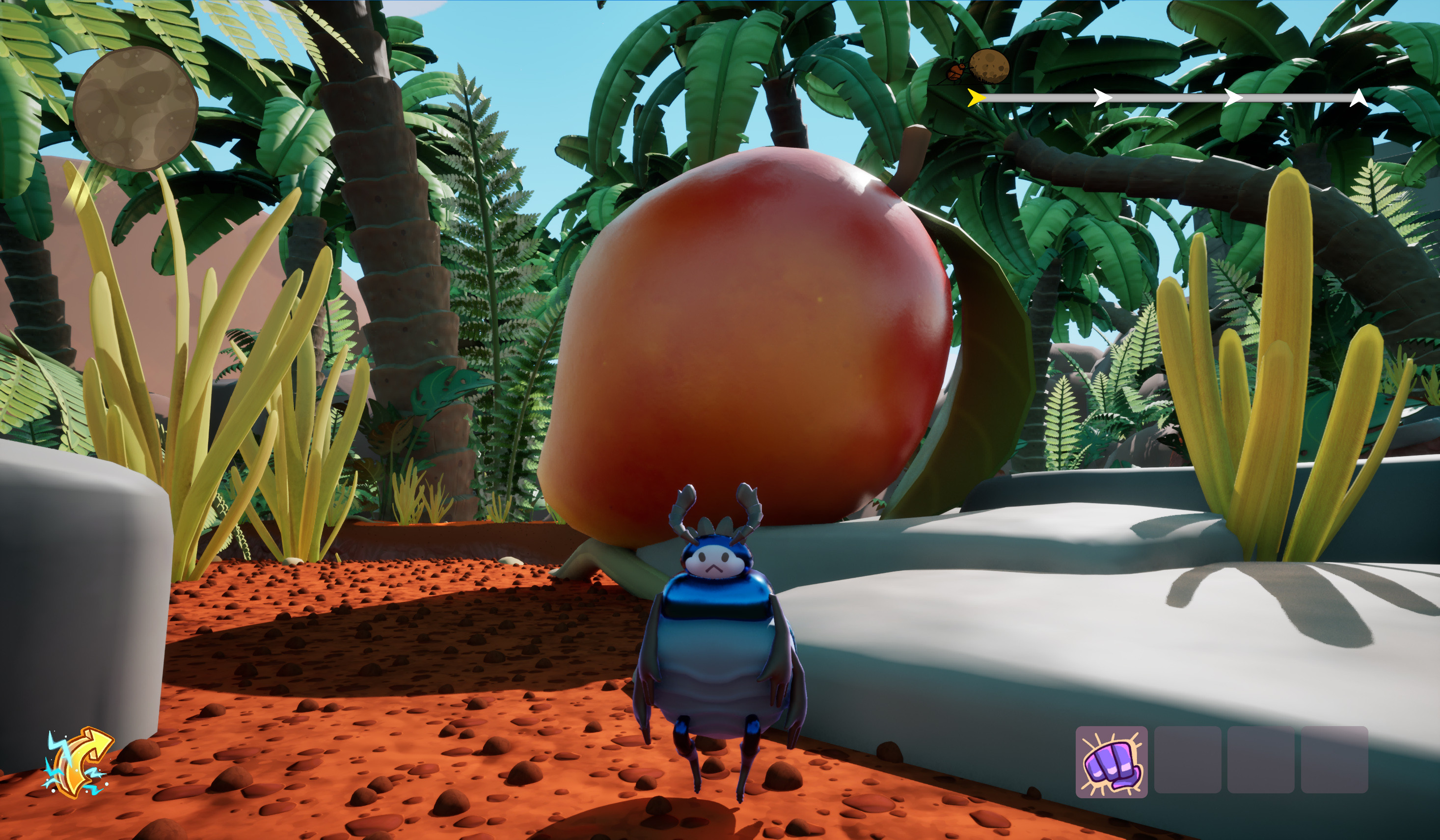 In-game screenshot of tropical pirate-themed area