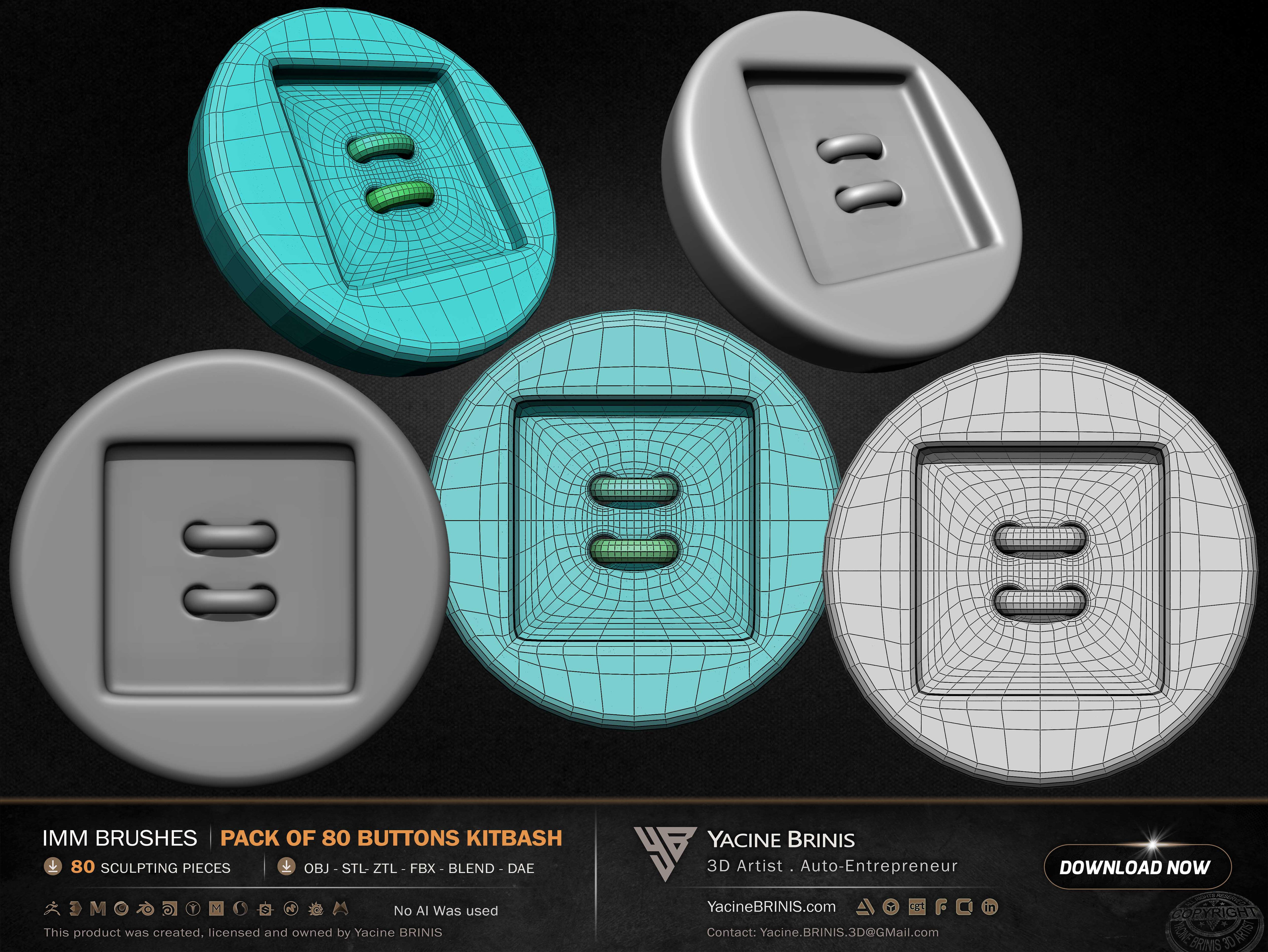 Pack of 80 Buttons IMM Brushes Kitbash Topology