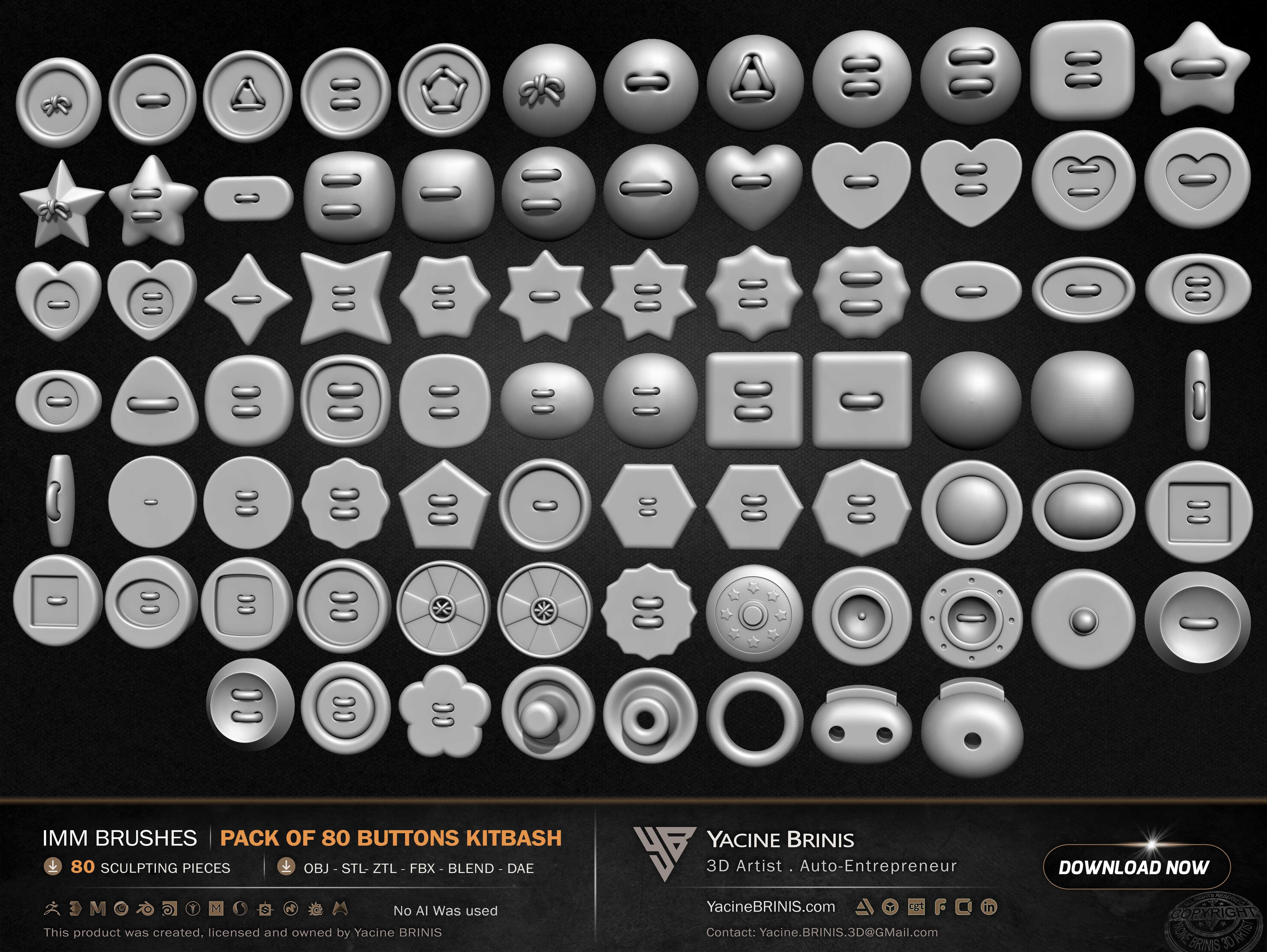 Pack of 80 Buttons IMM Brushes Kitbash Volume 01 Set 007