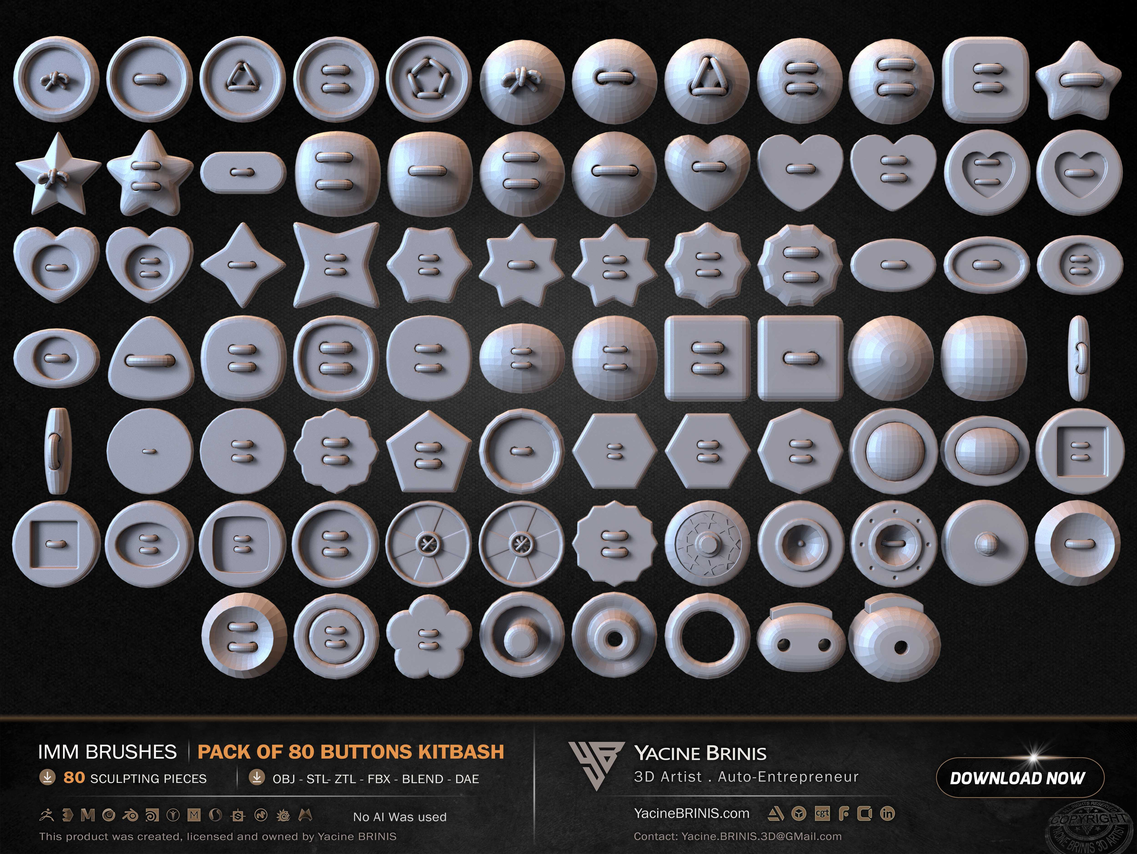 Pack of 80 Buttons IMM Brushes Kitbash Volume 01 Set 011