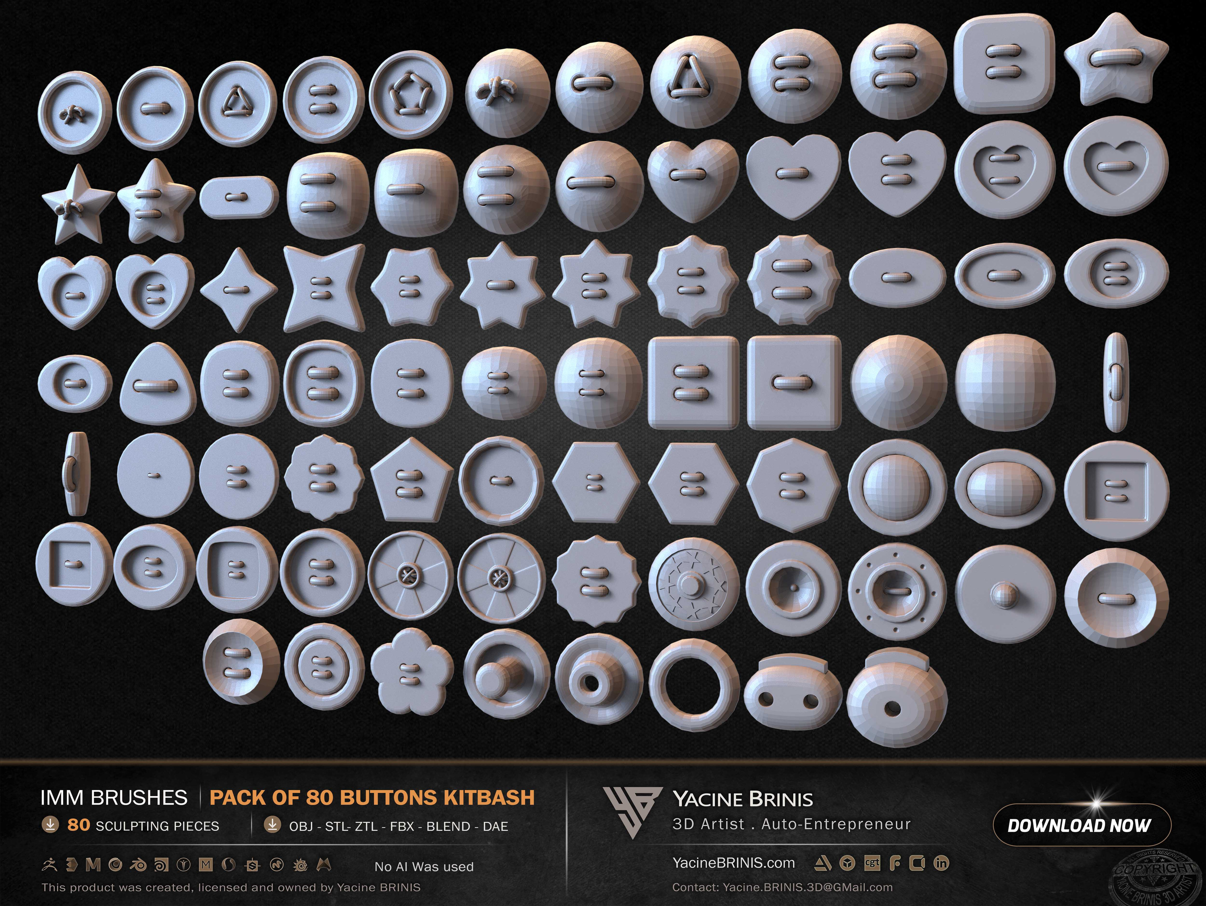 Pack of 80 Buttons IMM Brushes Kitbash Volume 01 Set 012