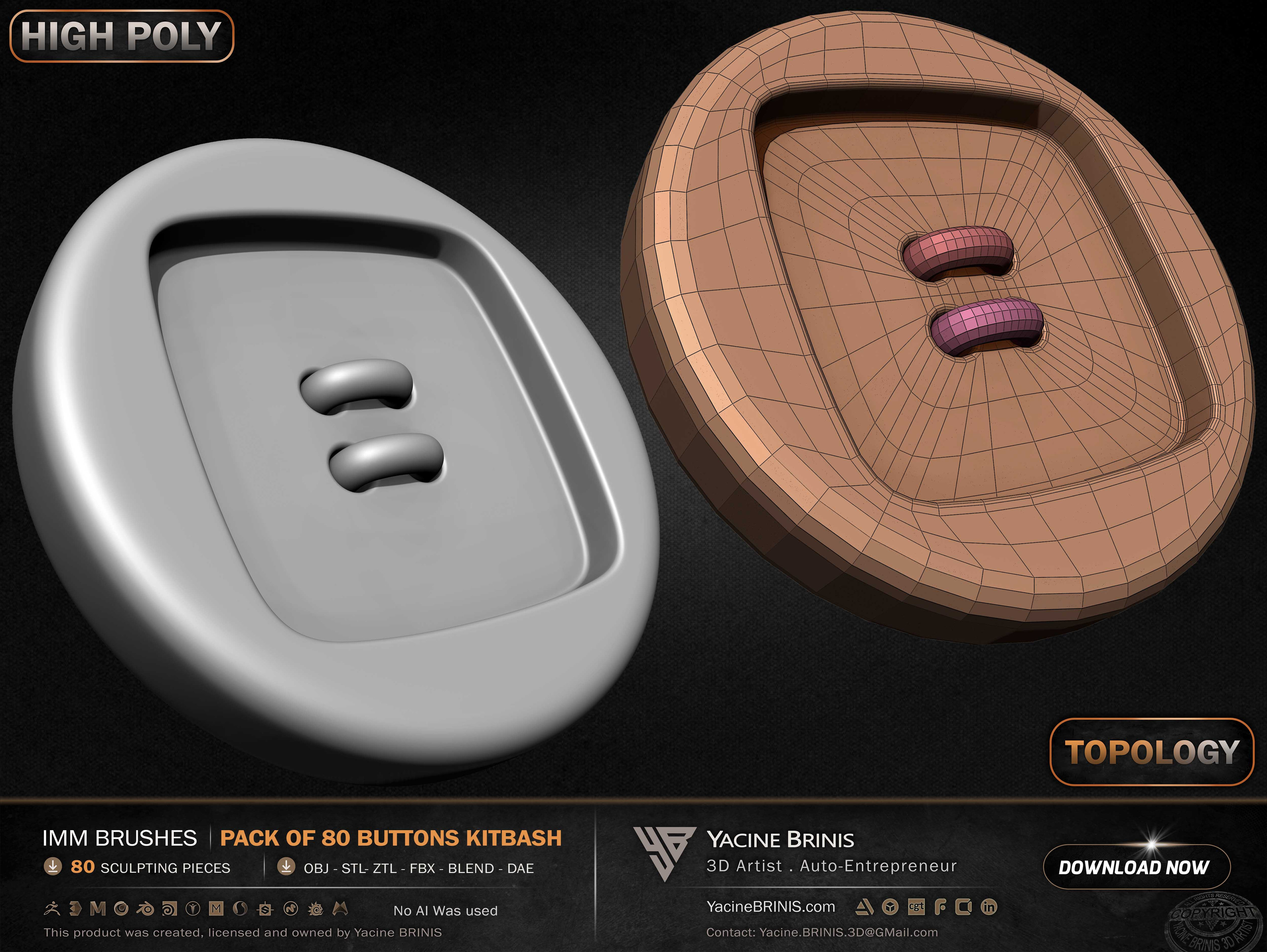 Pack of 80 Buttons IMM Brushes Kitbash Topology