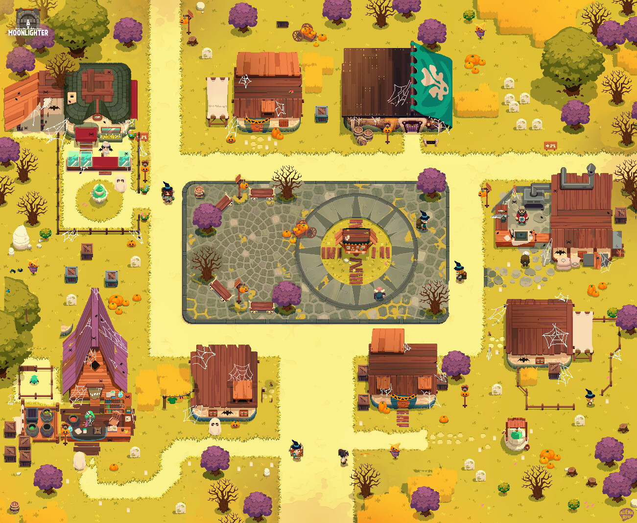 Halloween version with a color LUT over the standard environments to give them an autumn mood and adding and replacing some sprites to match the theme. This is quite sketchy because the goal was to find the mood and plan the sprites I had to do.