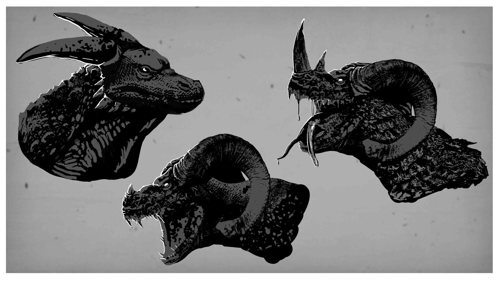 First innitial play with technique learned from Scot Flanders course, experimenting with komododragons and scaly foot gastropods.