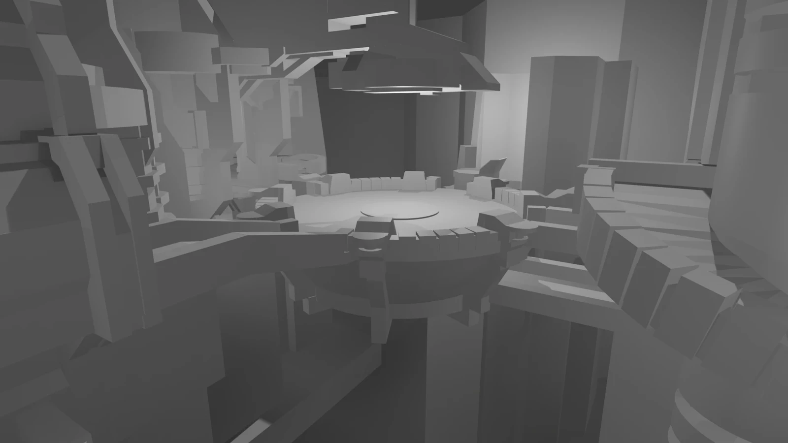 Blender Greybox Guardian "Sniper" looking across "Top Mid" to "Top Gold"