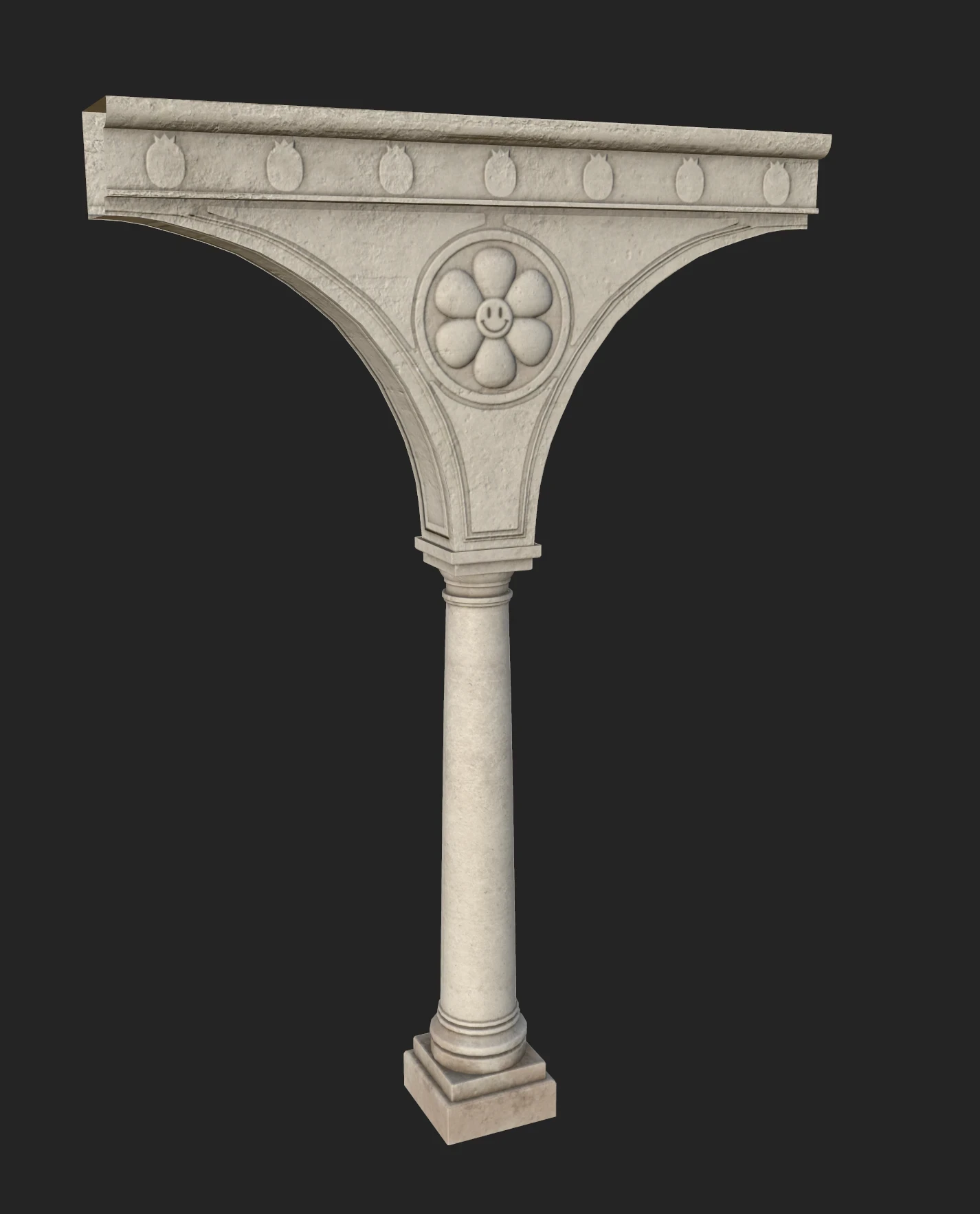 Most architectural elements, like the pillars surrounding the courtyard, were custom modeled from scratch.