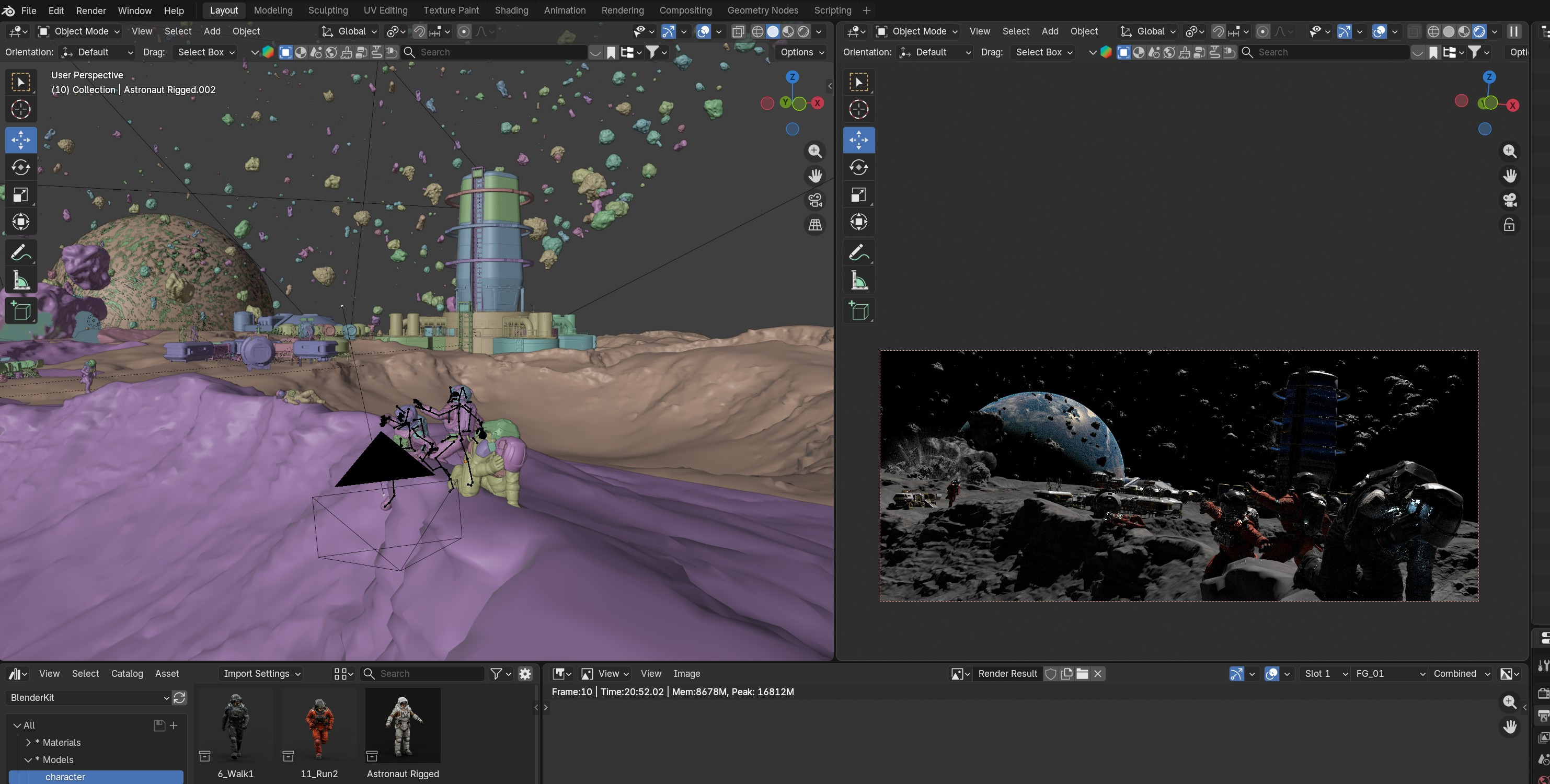 Blender scene using various kitbash elements from Kitbash3D, BMS studios and BlenderKit. Finished in Photoshop with painted details and effects
