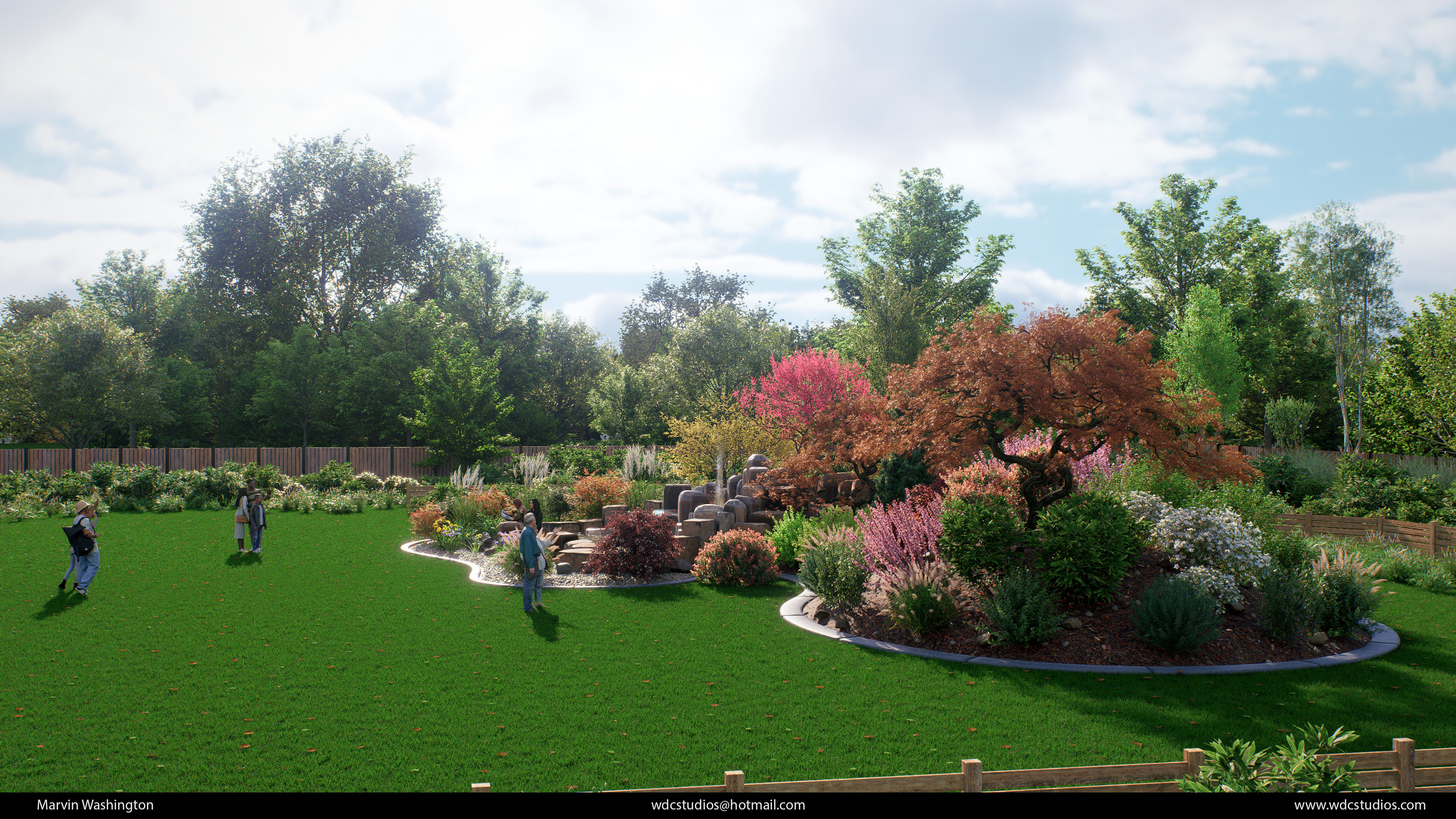 Render of the garden and surrounding area.