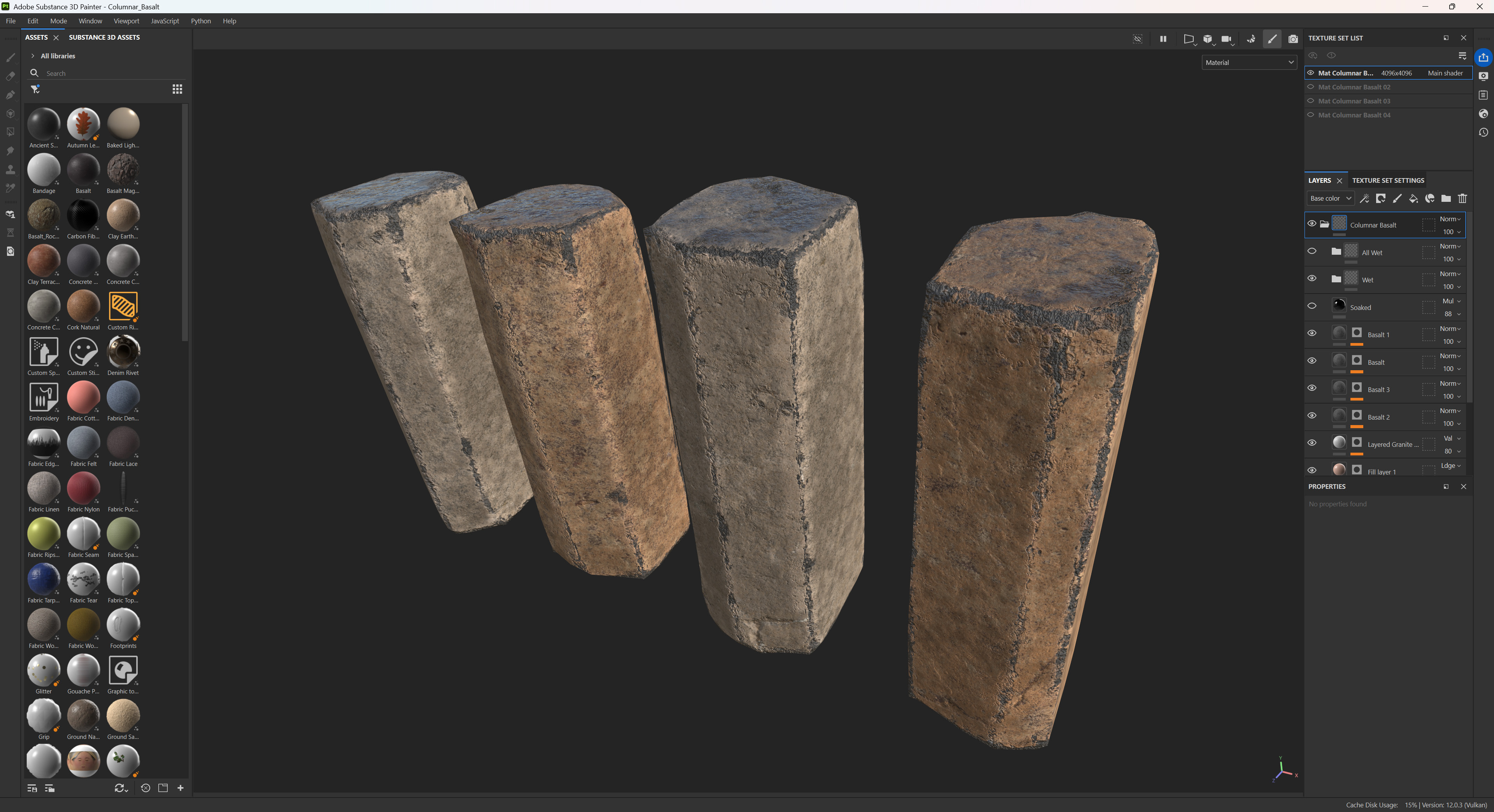 Flat top boulders being textured in substance painter.