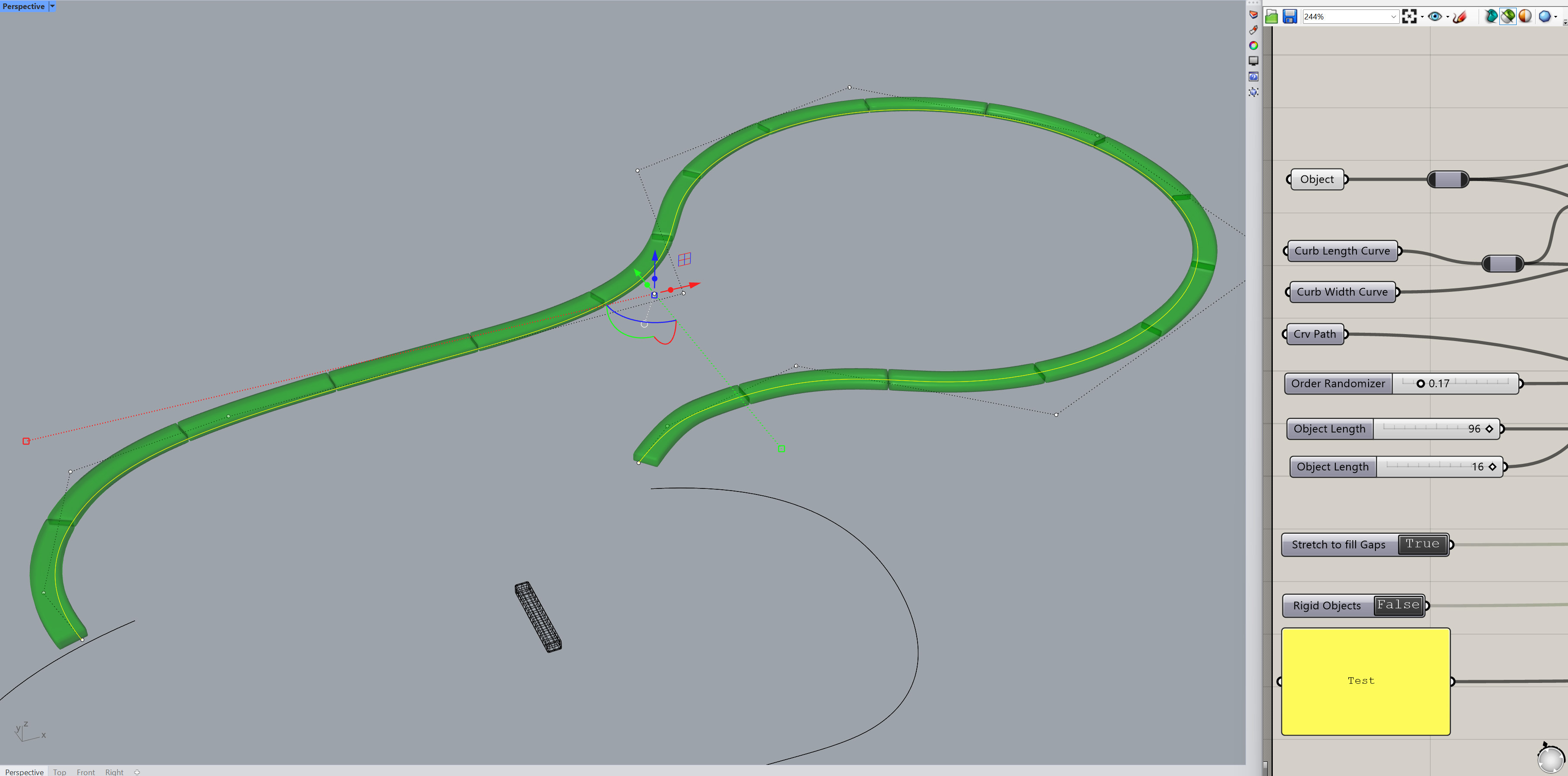 Controls for the grasshopper script used for the curbing.