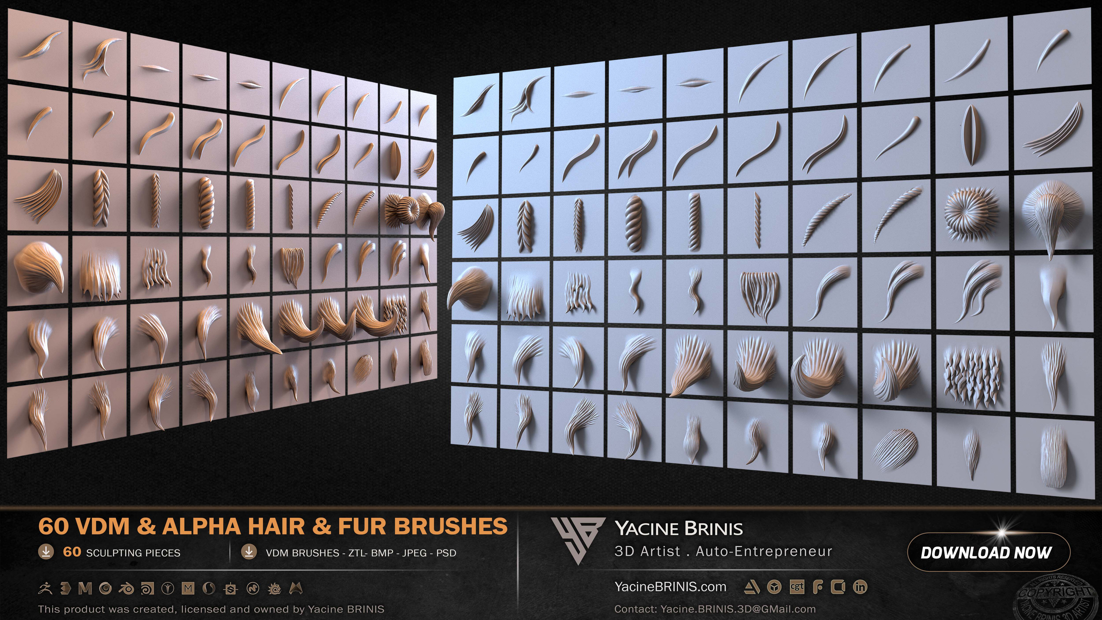 60 VDM and Alpha Texture Hair and Fur Brushes Volume 01 Set 006