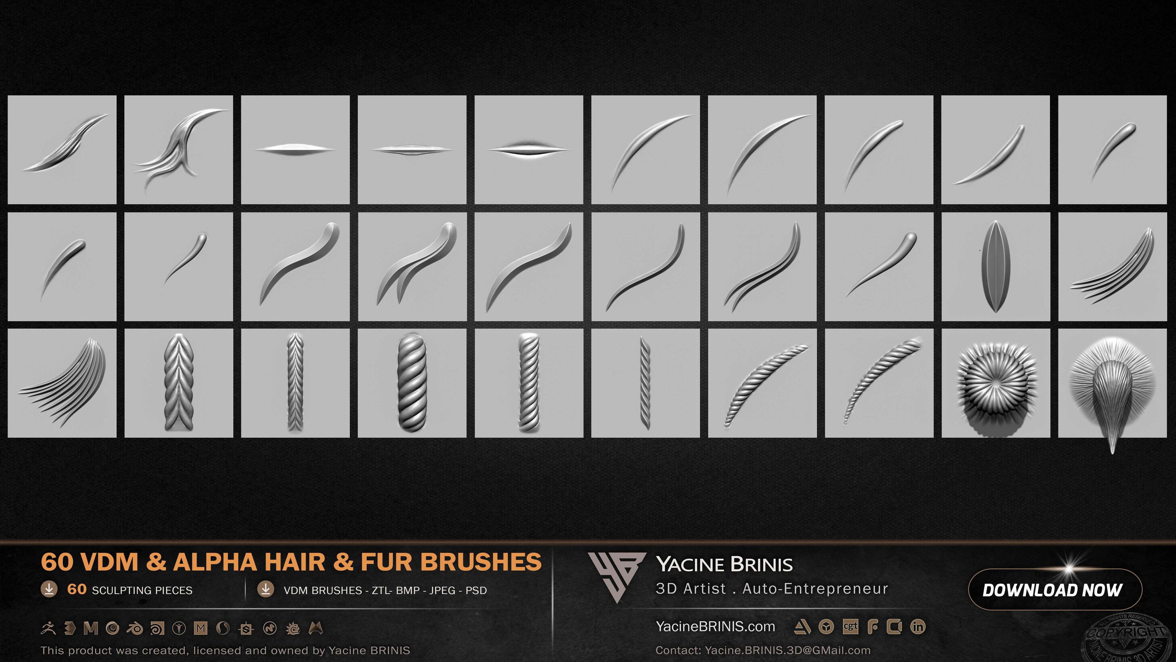 60 VDM and Alpha Texture Hair and Fur Brushes Volume 01 Set 011