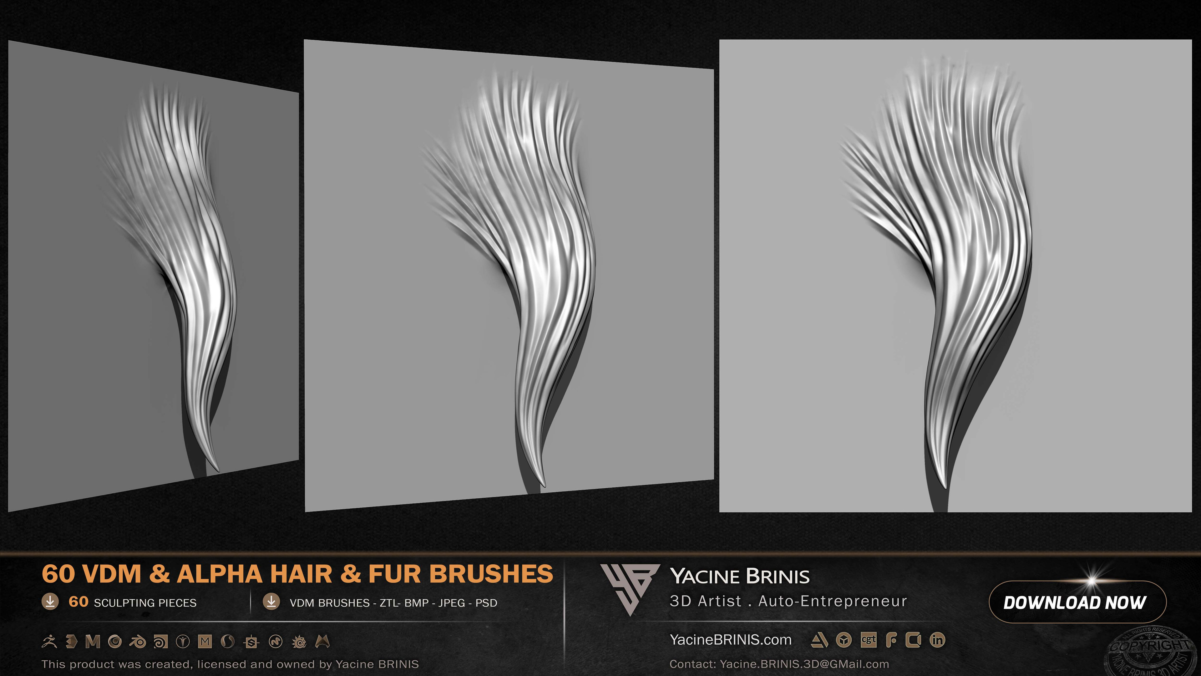 60 VDM and Alpha Texture Hair and Fur Brushes Volume 01 Set 013