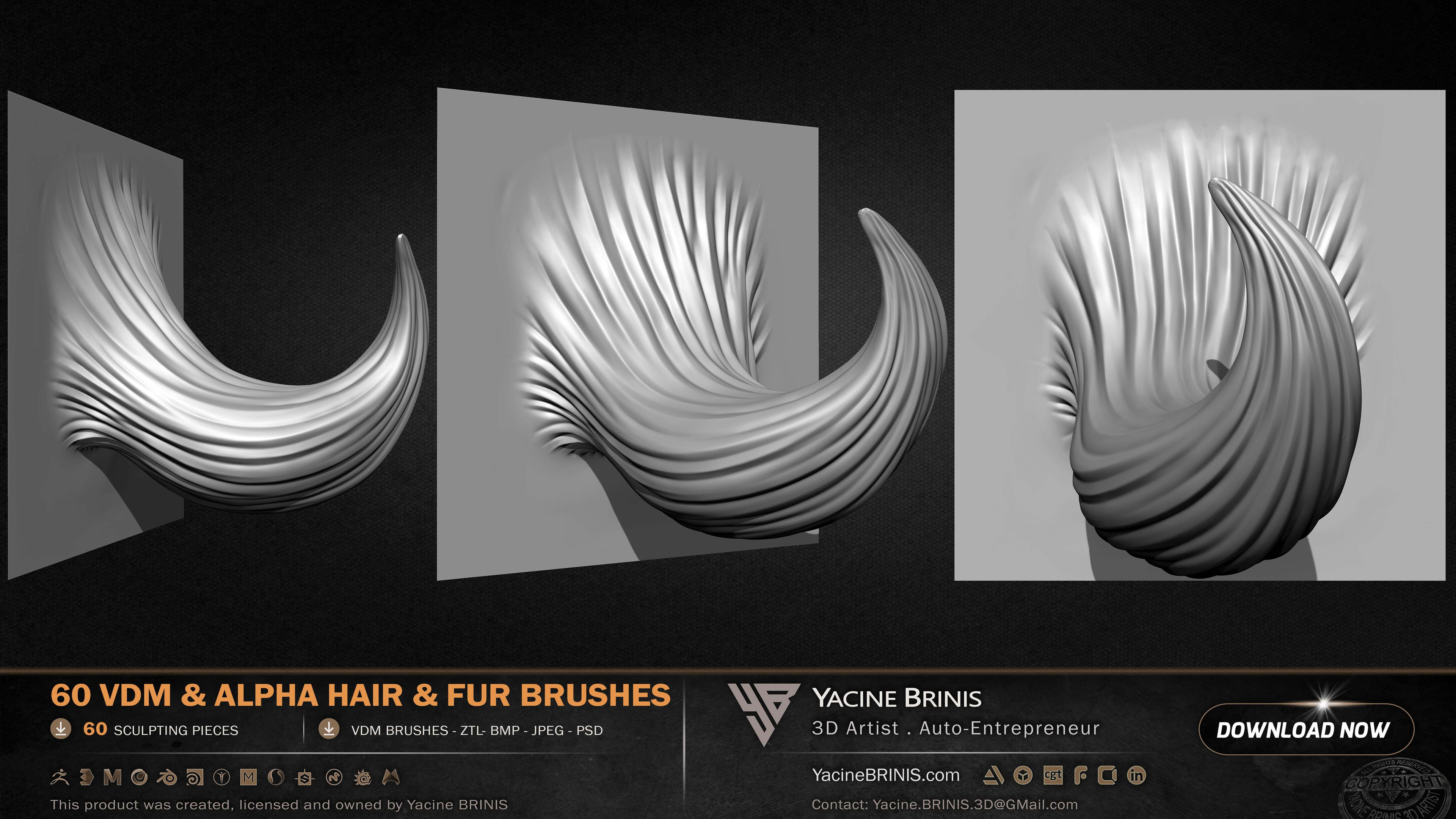 60 VDM and Alpha Texture Hair and Fur Brushes Volume 01 Set 014