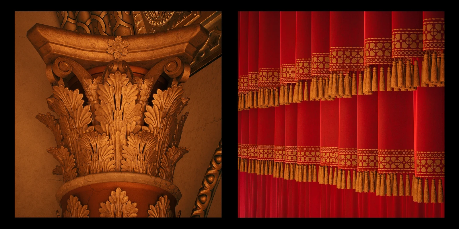 Column and red curtain detail