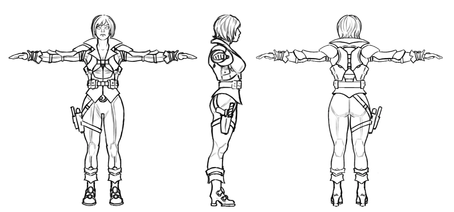 Turnaround I created based on the concept art. 