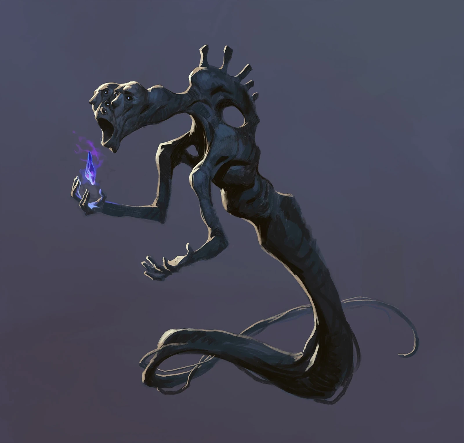 Leasher version 1. Exploring the weird multiple faces and loopy anatomy I established in some earlier concepts.