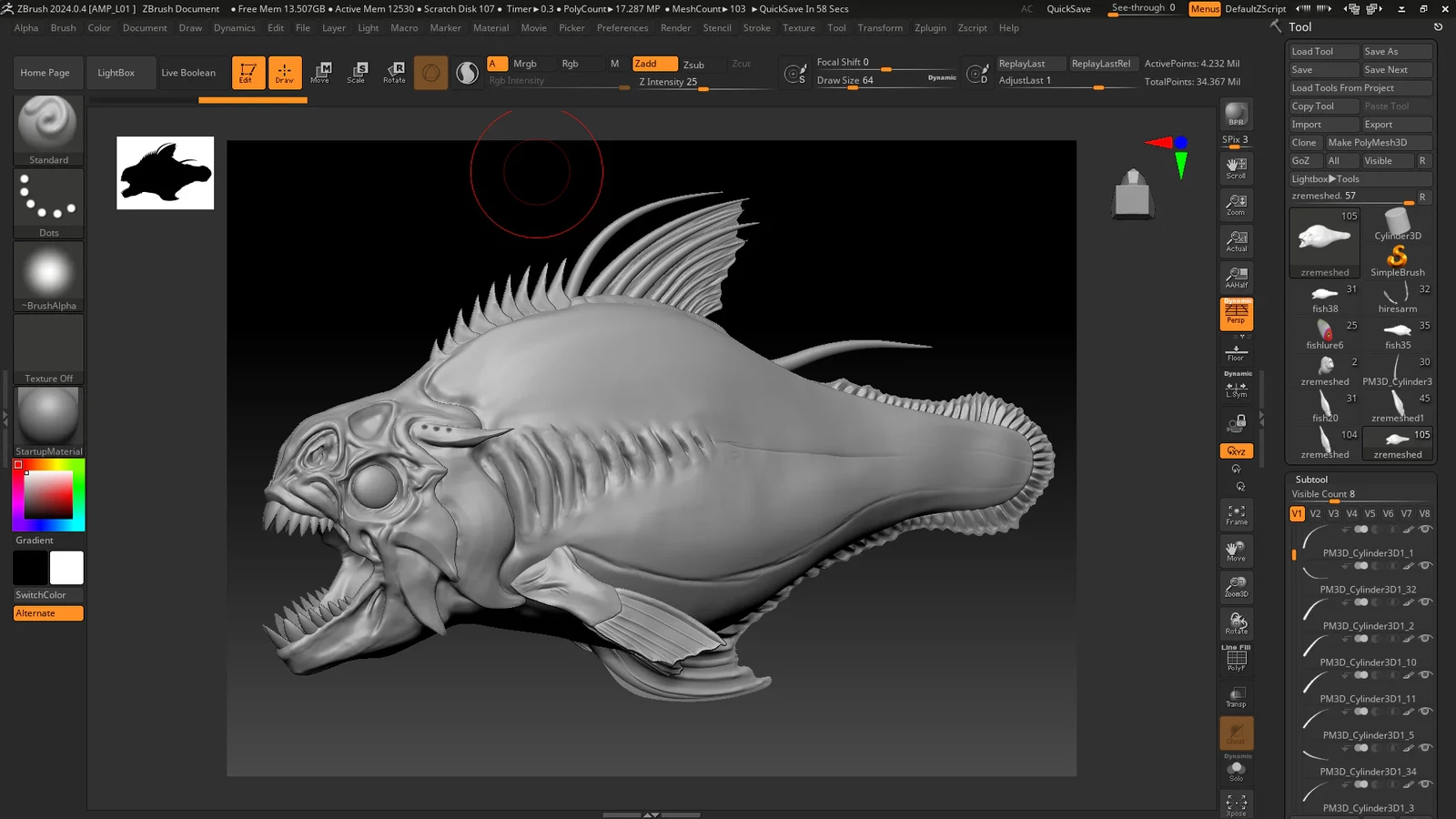 Zbrush Scifi Fish High Poly