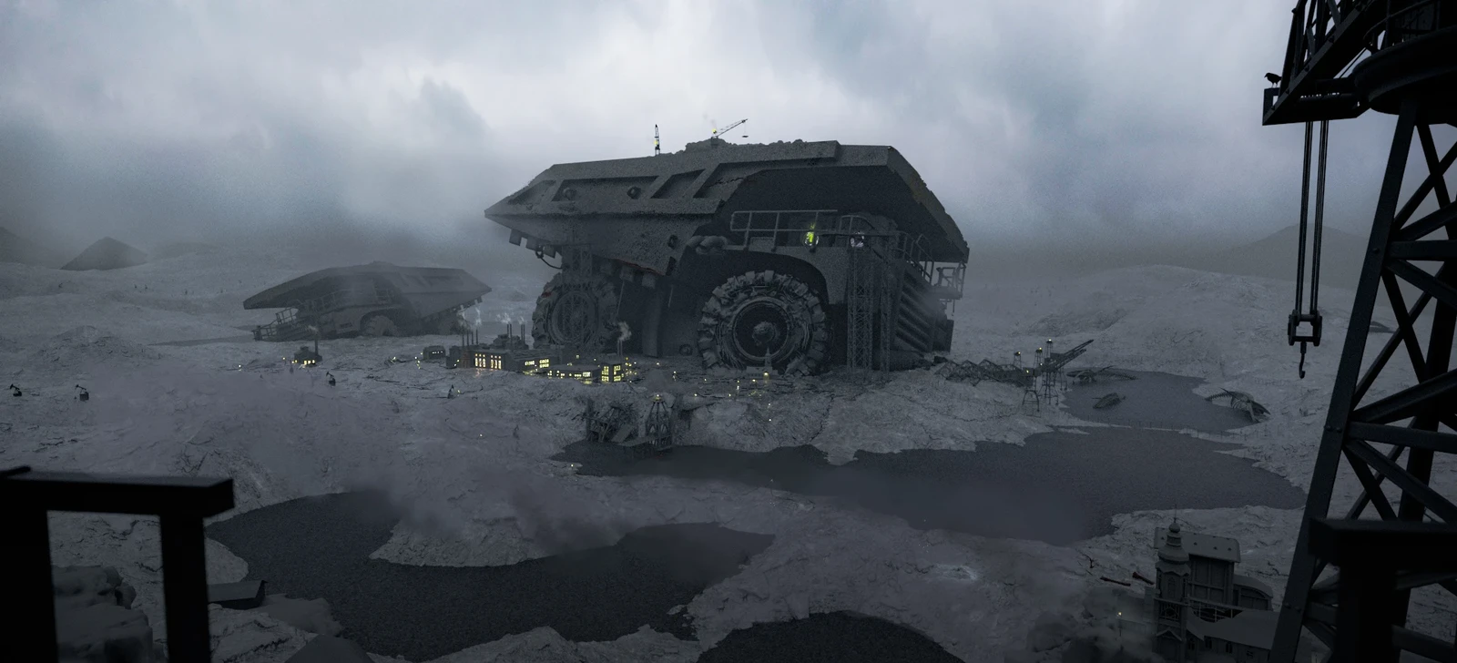 iron giants - concept of an industrial settlement, whose population is adapting to the end of modern technology