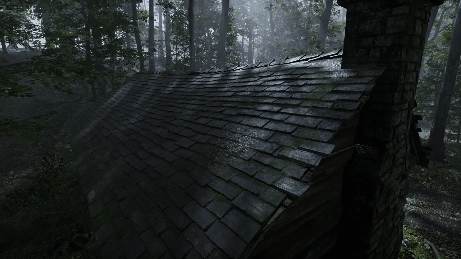Parallax depth instead of geometry on the roof and chimney