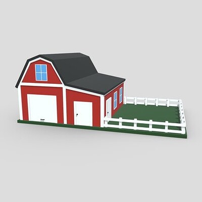 Low Poly Barn With Pen