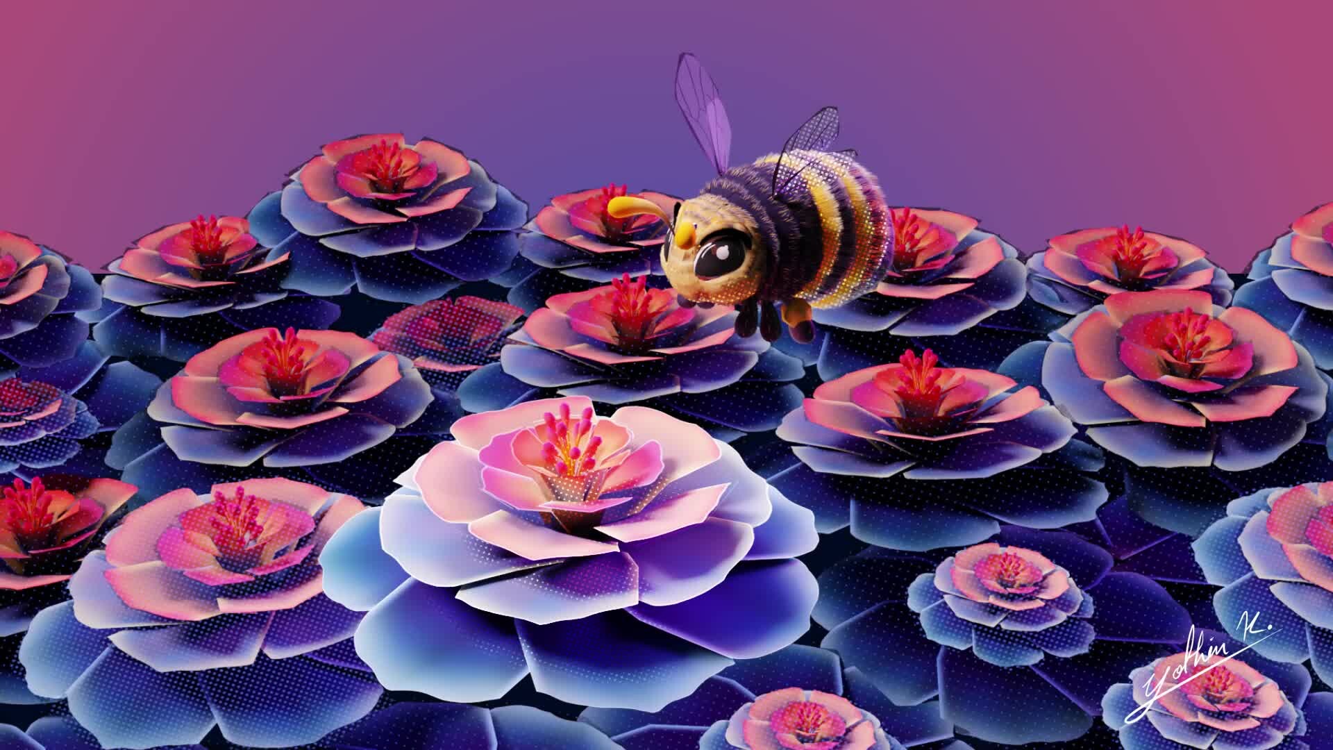 Yothin K. A little adorable bee among beautiful flowers (Game asset)