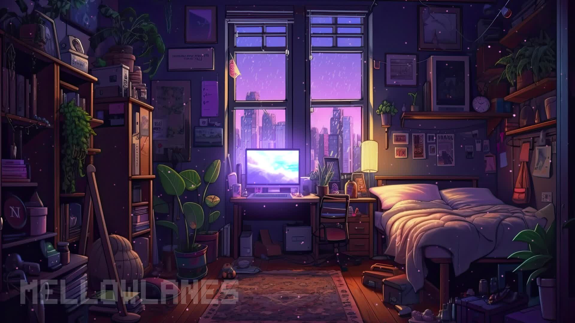 ArtStation - Vtuber Background Animated | Cosy Lofi Bedroom | Purple ...