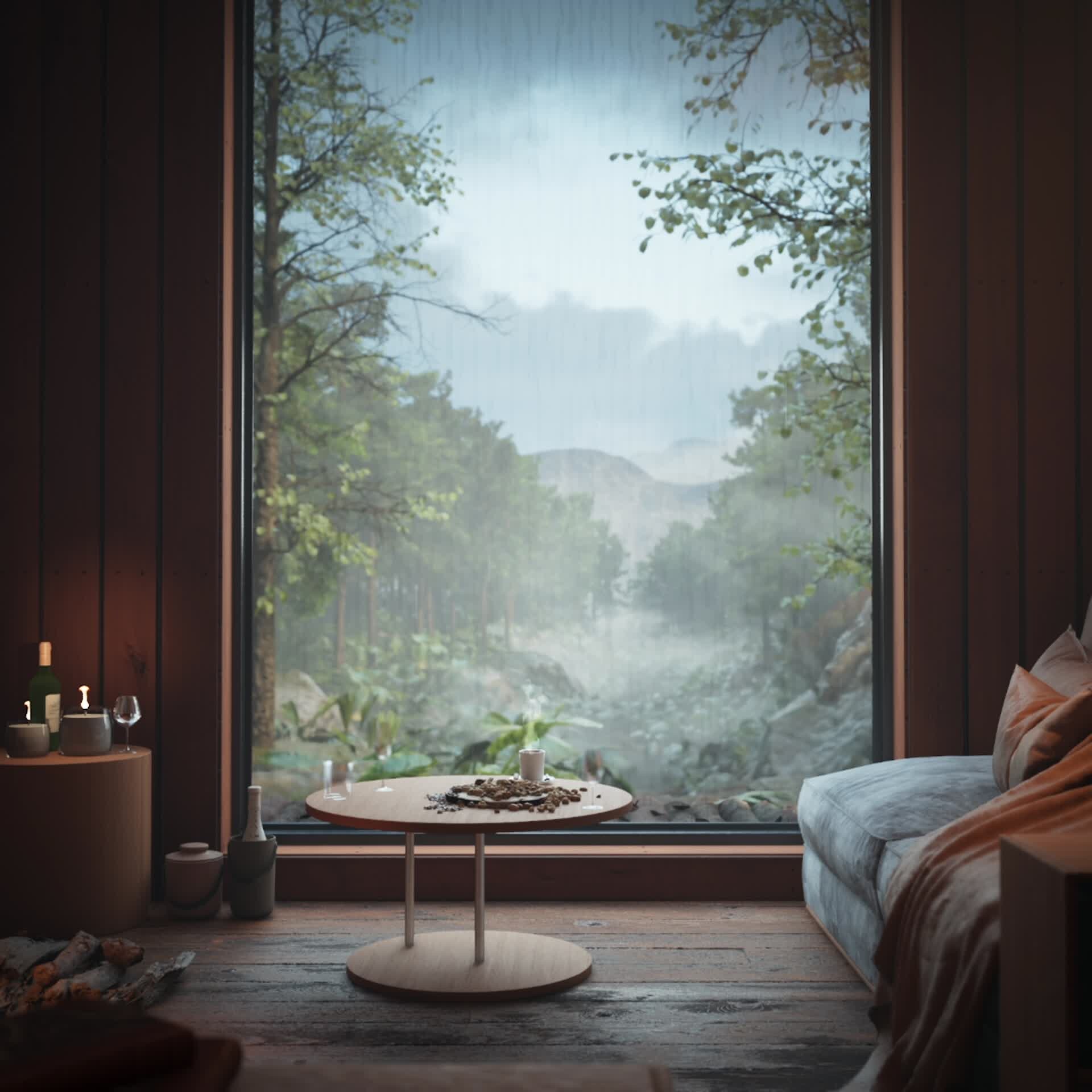 ArtStation - Relaxing in a Wooden Cabin in a Rain