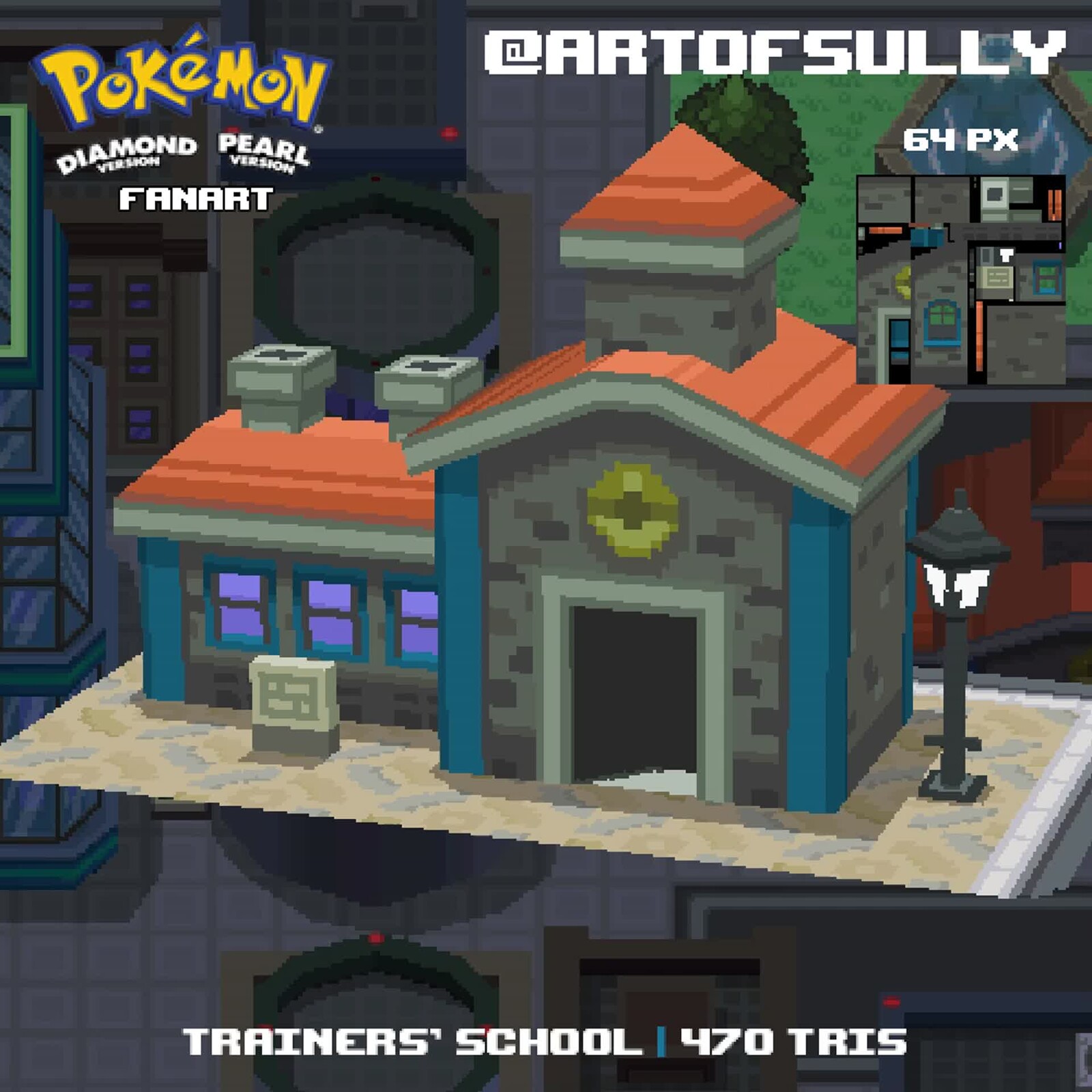 3D Pixel-Art Trainers' School (Pokemon D/P Fanart)