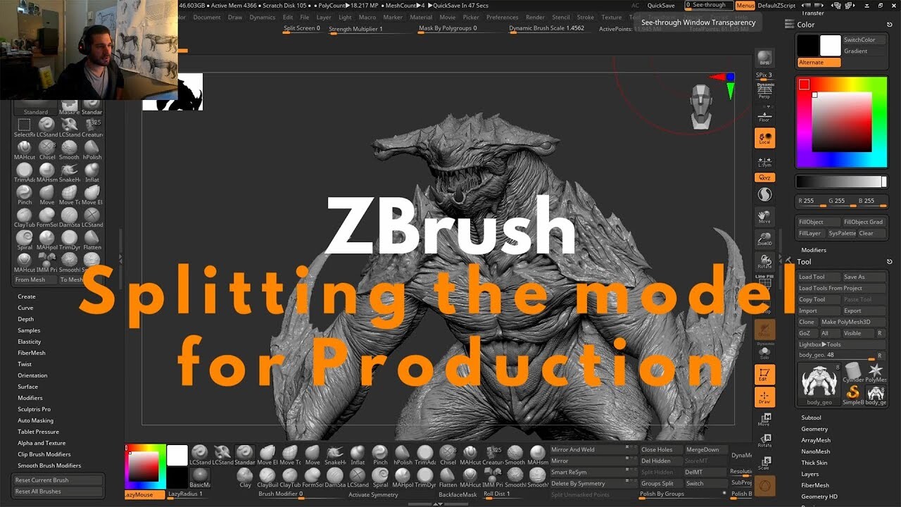Zbrush Splitting a model for vfx production