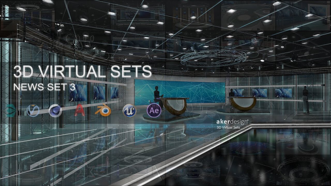 3D Virtual TV Studio News Set 3
