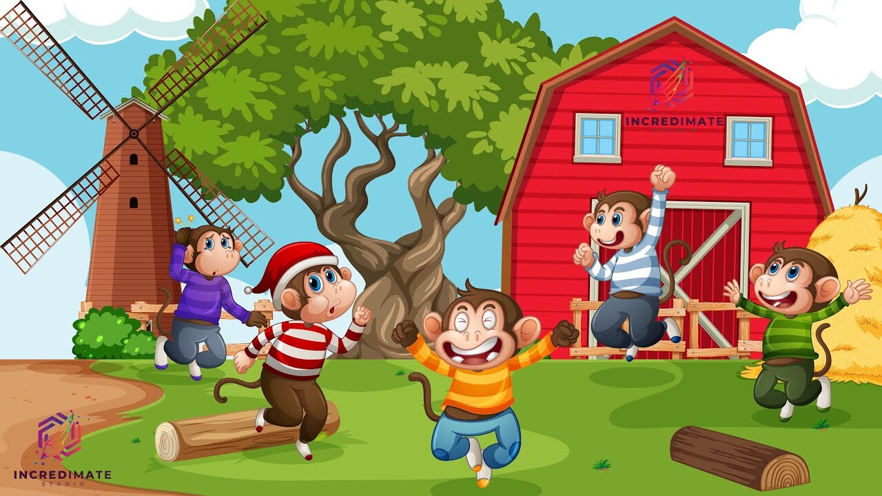 Five Little Monkeys Jumping On The Bed | Children Nursery Rhyme | Incredimate