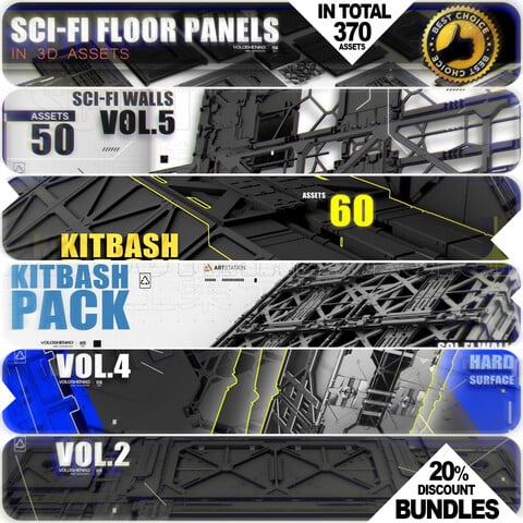 370 Sci-fi walls assets_Kitbash Bundles