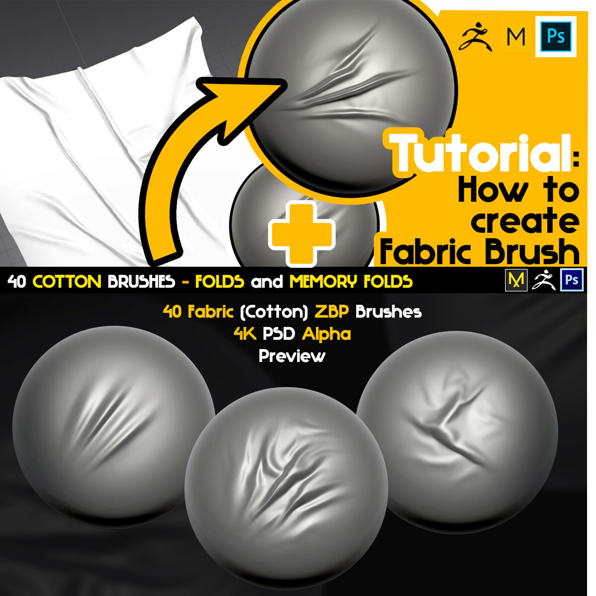 ArtStation Tutorial How to create Fabric Fold Brush + 40 ZBP Brushes + 40 4k Alphas