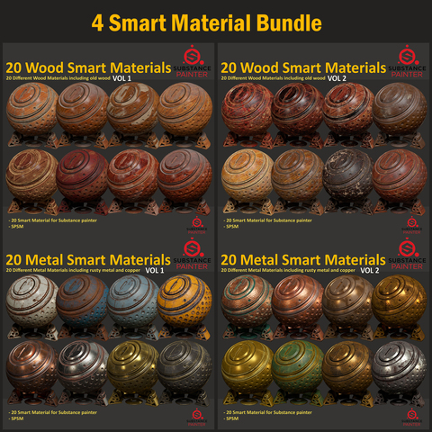 4 Smart Material Bundle - (80 wood and metal smart materials)(Standard License)
