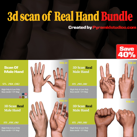 3d scan of Real Hand Bundle [Extended Commercial License]