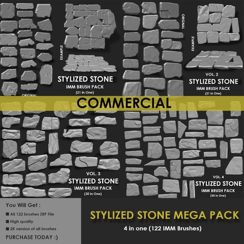 STYLIZED STONE MEGA PACK (4 IN ONE - 122 BRUSHES) Commercial