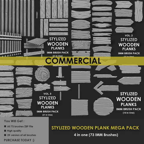 STYLIZED WOODEN PLANK MEGA PACK (4 IN ONE - 73 BRUSHES) Commercial