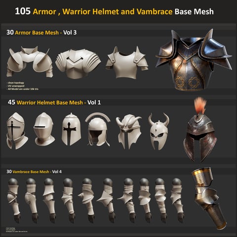 105 Armor , Warrior Helmet and Vambrace Base Mesh ( Standard License )