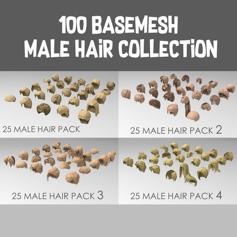 100 Basemesh male hair collection with extended commercial license