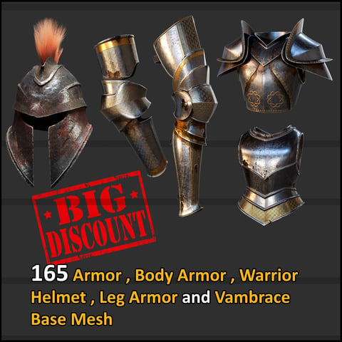 165 Armor , Body Armor , Warrior Helmet , Leg Armor and Vambrace Base Mesh ( Standard License )
