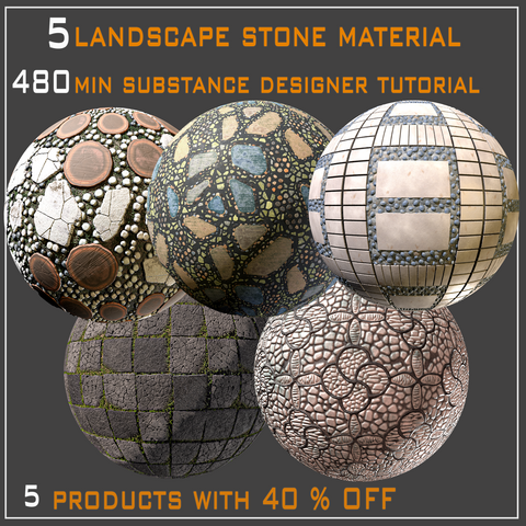 Substance Designer Collection (480 min tutorial + 5 landscape stone material + sbs file) - Standard License