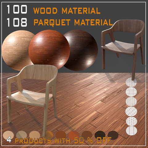 100 Wood base material + 108 Parquet material (extended license)