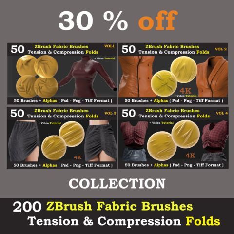 200 Zbrush Brush & Alpha - Tension & Compression Folds ( collection 1 )