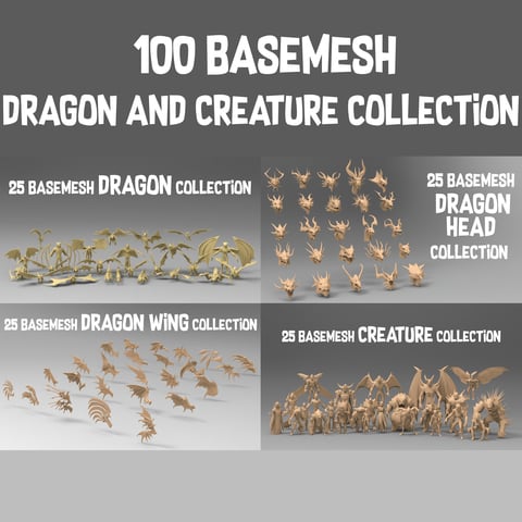 100 basemesh dragon and creature collection