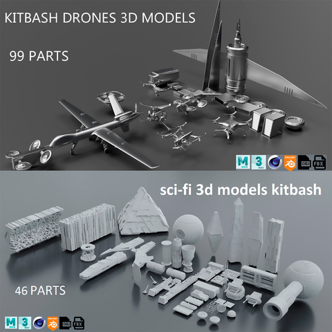 sci-fi 3d models kitbash X kitbash drones 3d model